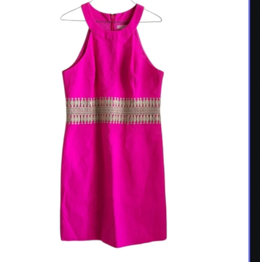 Lilly Pulitzer Ashlyn Pink Magenta Gold Shift Dress Sleeveless Summer Women 8 - Picture 4 of 14